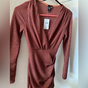 Windsor Rust/Red long sleeved sparkling mini dress